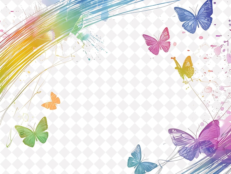 PSD cadre en résine avec des cordes de fil de couleur arc-en-ciel et butterfl png design d'arrière-plan créatif