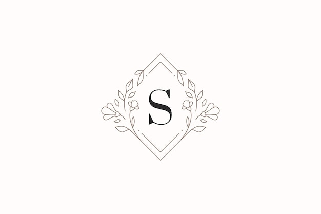 Cadre de rhombus floral romantique fleurs de fleurs de ligne minimale dorée modèle de conception de logo