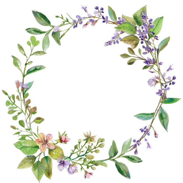 Cadre rond décoré de fleurs aux couleurs vives et de feuilles vertes Cadre AIG56