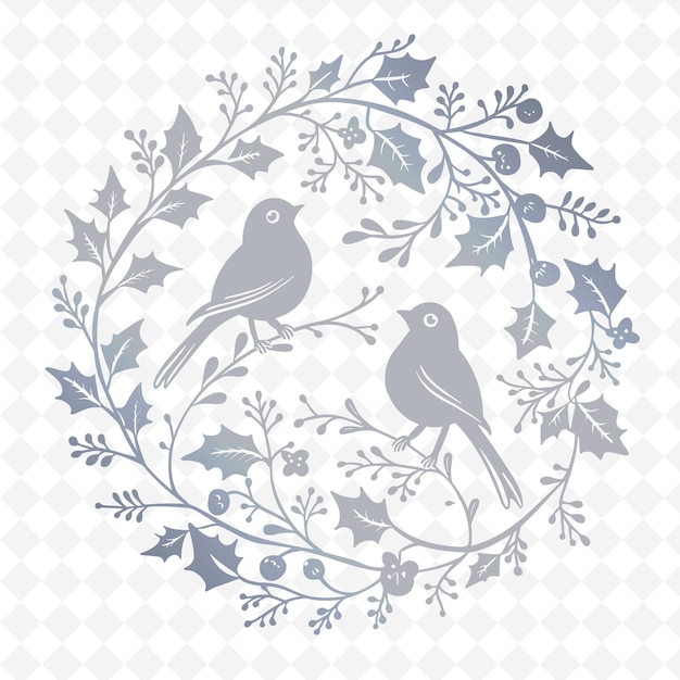PSD un cadre rond avec des oiseaux au milieu du motif floral