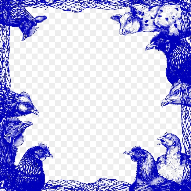 PSD cadre de style ferme enveloppé de fil de poulet et de texture psd miniature border art design collage