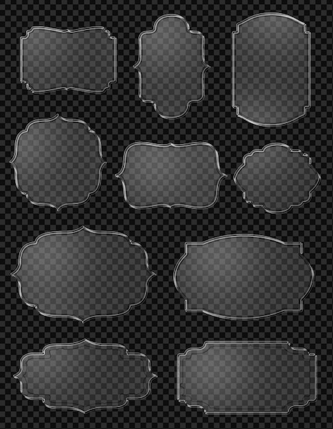 Cadre en verre Set réaliste de verre transparent Collection de verre avec différentes formes
