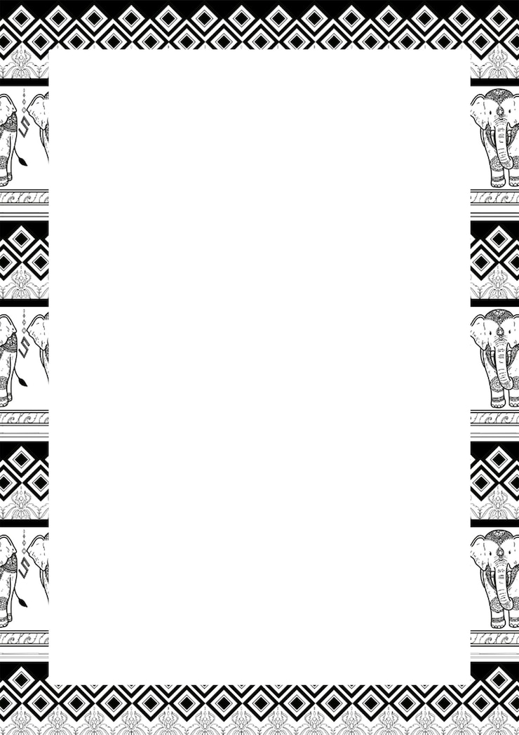 PSD cadre vertical de motif d'éléphant et de fleur dans le style de l'art en ligne thaïlandais