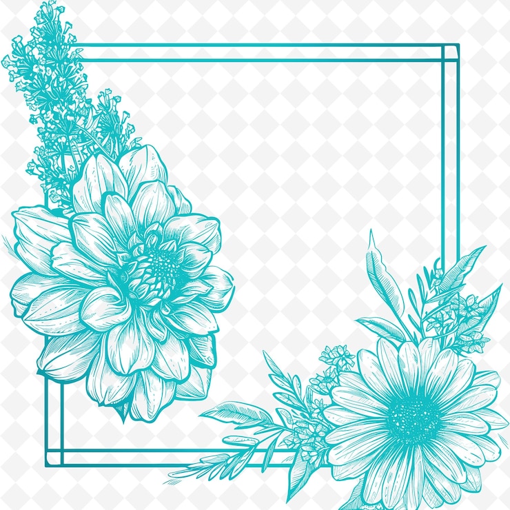 PSD cadre vintage orné de dahlias et d'astères orné de l dessins artistiques vectoriels créatifs de la nature