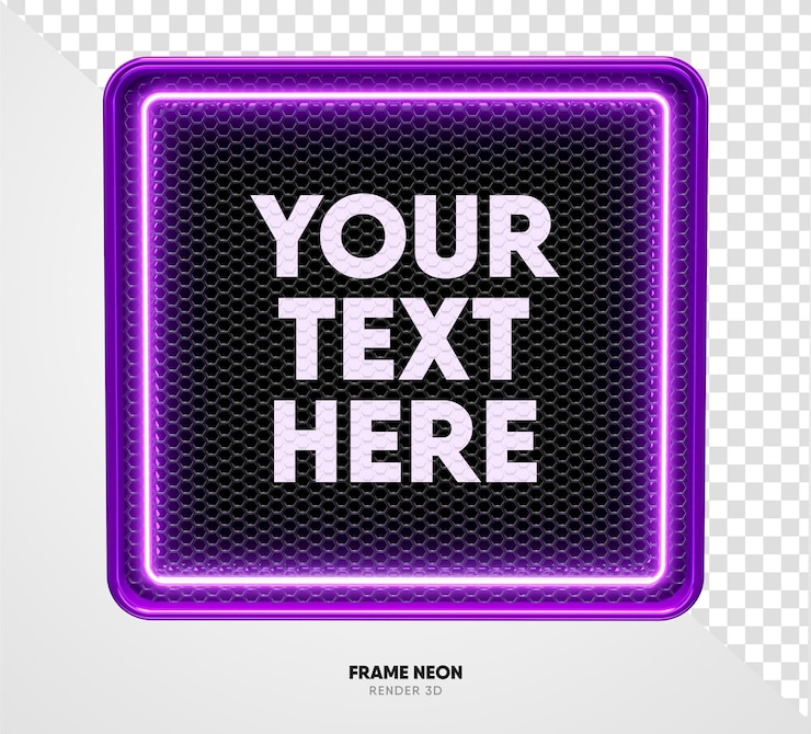 PSD cadre violet avec grille et texture néon dans un rendu 3d réaliste avec fond transparent