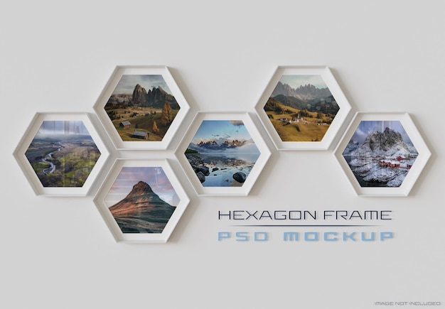 Cadres Photo Hexagonaux Blancs Accrochés Au Mur Mockup