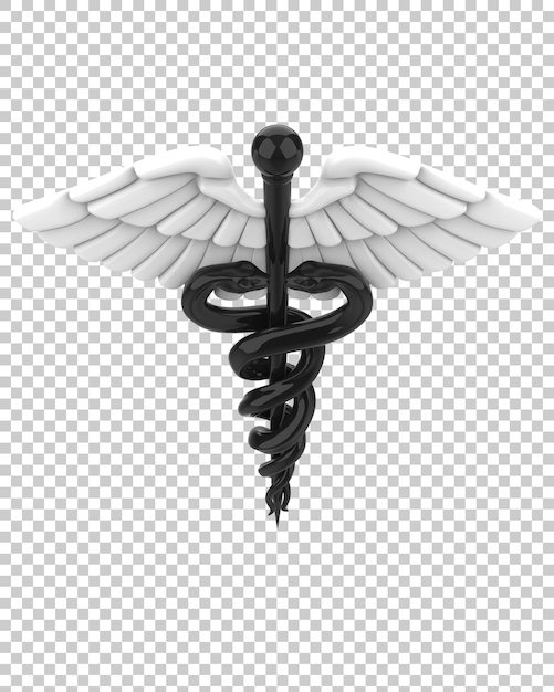 PSD caduceu isolado na ilustração de renderização 3d de fundo transparente