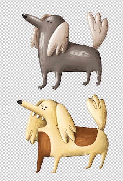 Cães engraçados dos desenhos animados mão ilustrações desenhadas