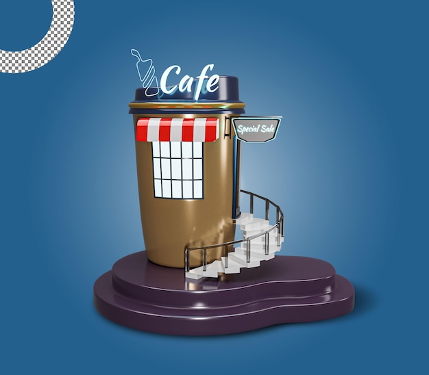 Café 3d ou cafeteria com design premium de construção