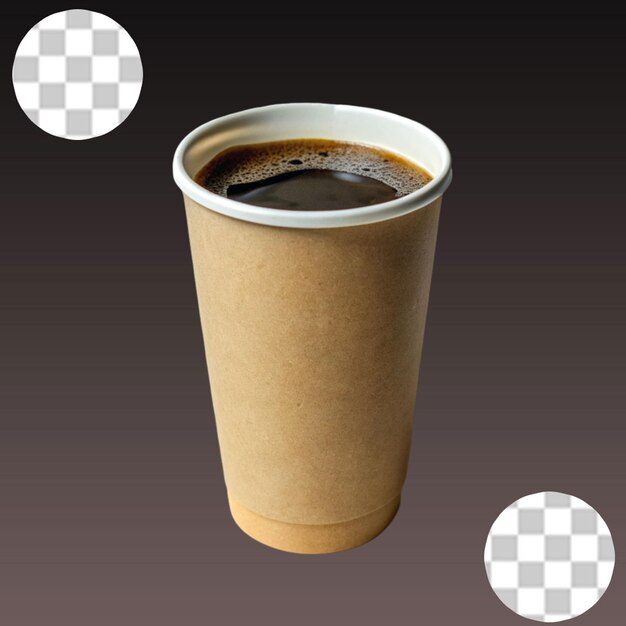 PSD café aromático negro en una taza de papel artesanal sobre un fondo transparente