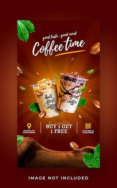 PSD café bebida menu promoção mídia social instagram história banner template