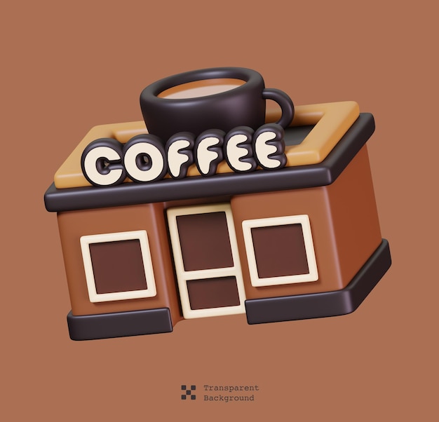 Café, café, bâtiment isolé. Café et icône de café. Illustration de rendu 3D.