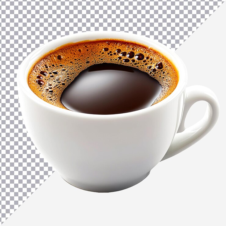 PSD café caliente en taza blanca aislada sobre un fondo blanco