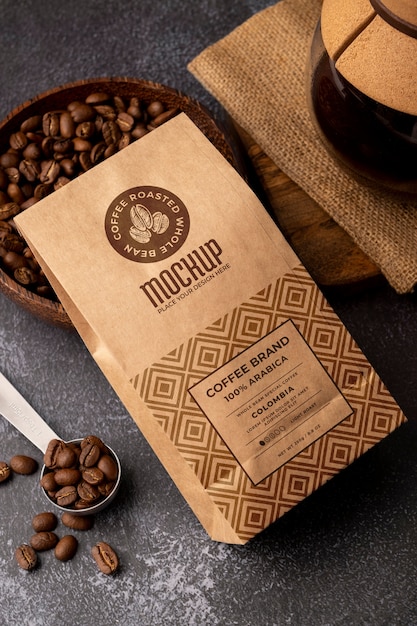 PSD café colombiano com embalagem mock-up