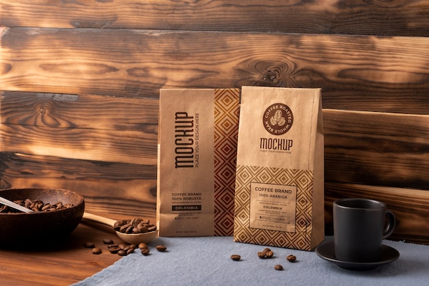 PSD café colombiano com embalagem mock-up