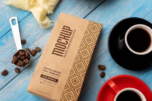 PSD café colombiano com embalagem mock-up