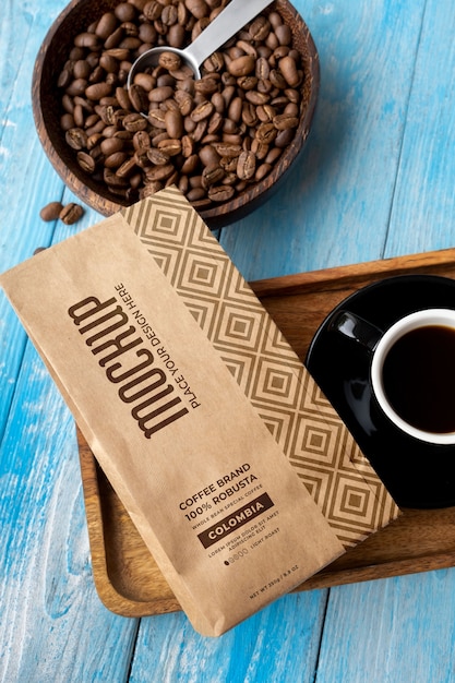 PSD café colombien avec maquette d'emballage