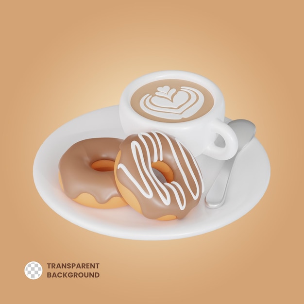 PSD café, con, donut, 3d, café, ilustración, icono