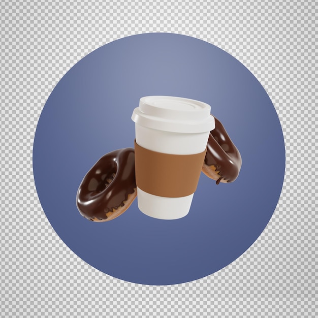 Café e rosquinhas fundo transparente editável psd renderização em 3d
