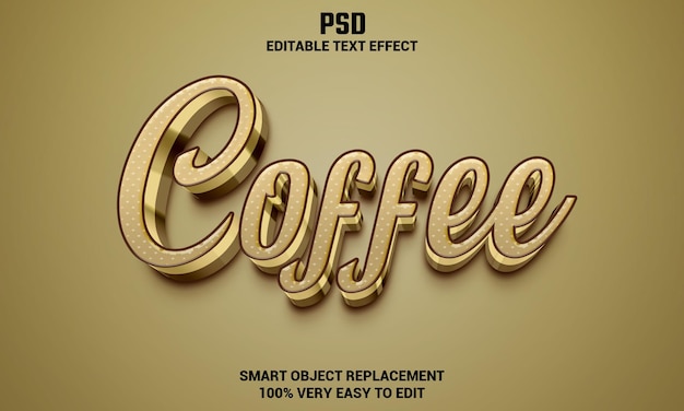 Café efecto de texto editable 3d con fondo psd premium