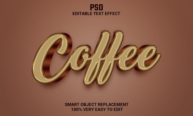 PSD café efecto de texto editable 3d con fondo psd premium