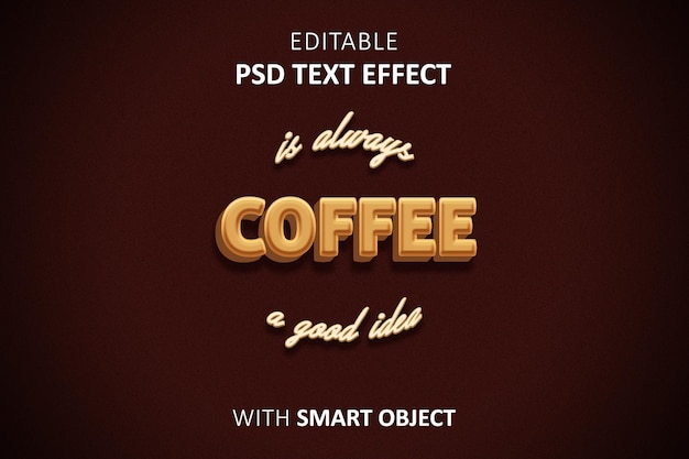 PSD café con efecto de texto