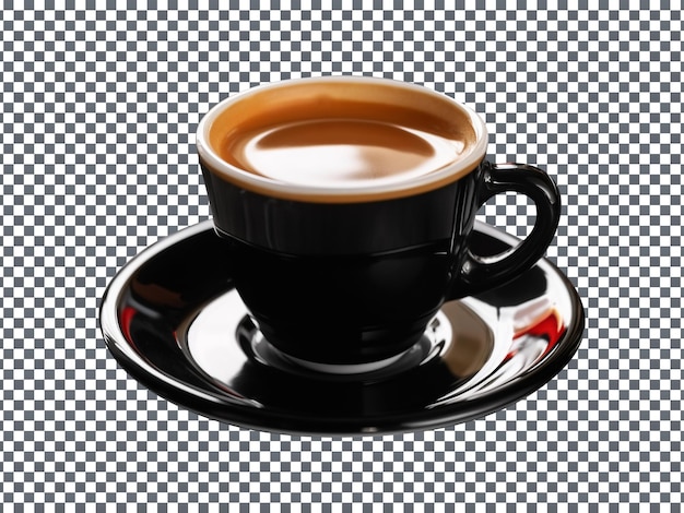 PSD café fresco en una taza negra sobre un fondo transparente