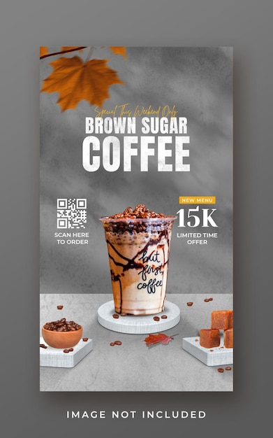 Café-Getränkemenü-Werbung Social Media Instagram Story Banner Vorlage