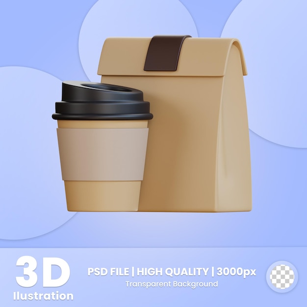 Café, Icône 3d, Sac Café, Et, Tasse