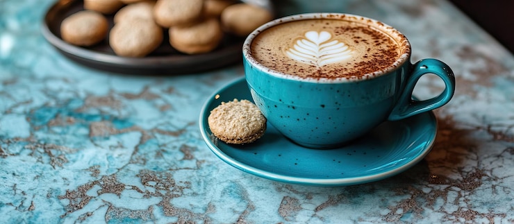 PSD café con latte art y galletas
