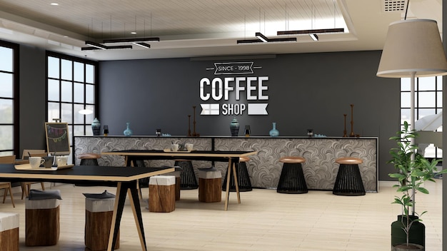 PSD café- oder café-wandlogo-mockup im modernen café-bar-raum