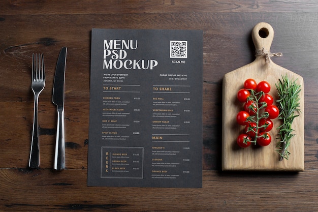 PSD café-papiermenü-mock-up