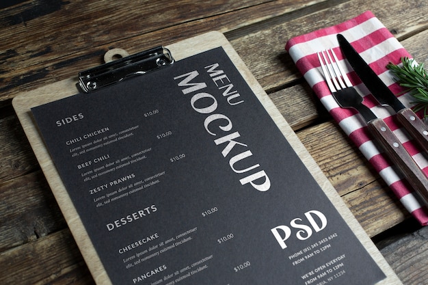 PSD café-papiermenü-mock-up