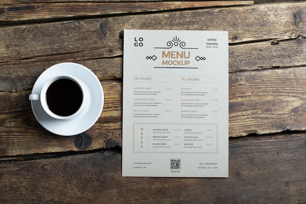 PSD café-papiermenü-mock-up