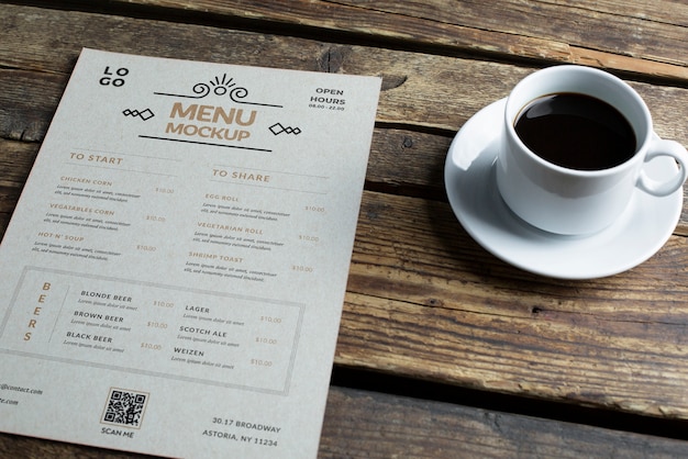 Café-papiermenü-mock-up