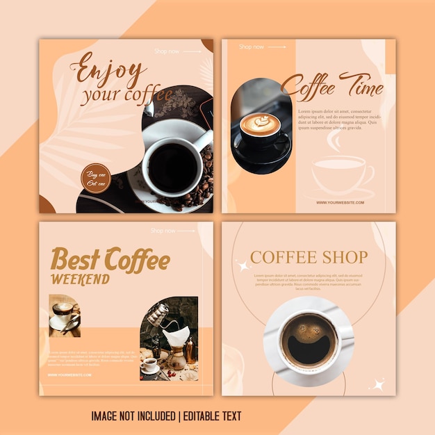 Café para design de modelos de cartazes de mídia social Coleções