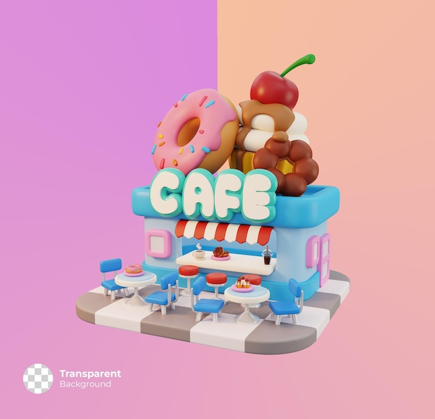 Café Petite Icône De Boutique Isolée. Concept De Bâtiment De Magasin Mignon Minimal. Illustration De Rendu 3d