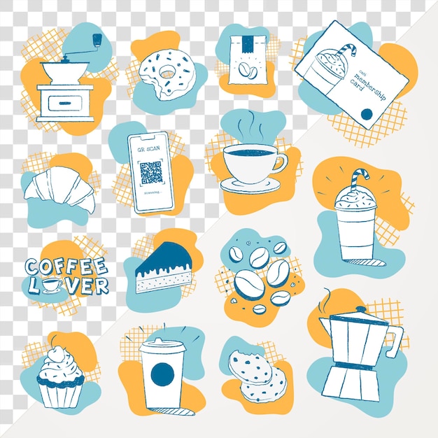 Café png adesivo conjunto café e bolo clipart