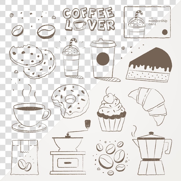 Café png autocollant jeu de café et gâteau griffon