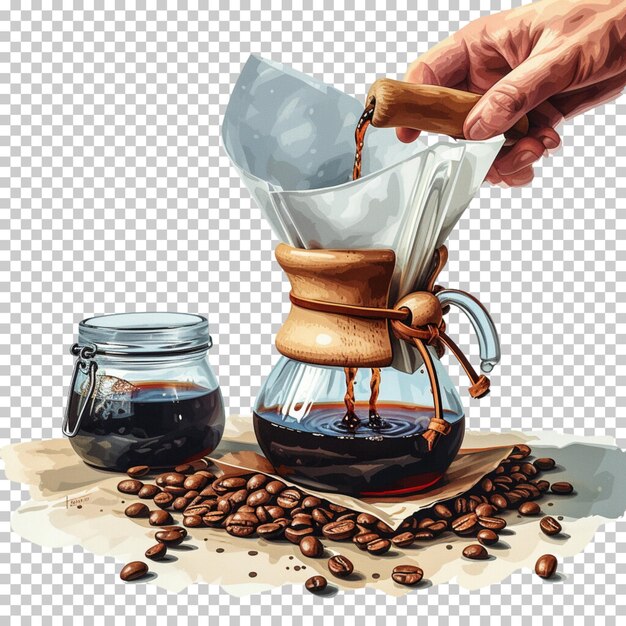 PSD café realista com café com leite bonito isolado em fundo transparente