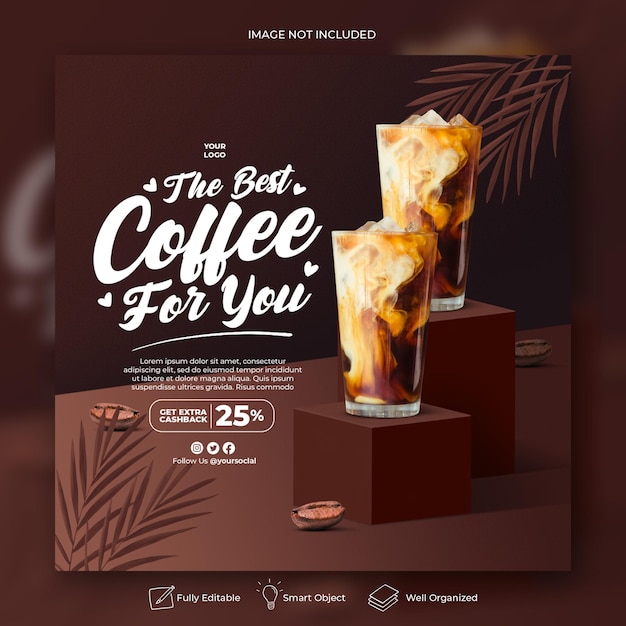 Café-restaurant boisson menu promotion médias sociaux modèle de bannière de publication Instagram