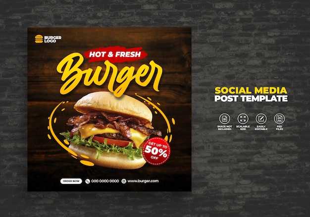 PSD café et restaurant pour les médias sociaux modèle spécial gratuit fresh delicious burger menu promo psd