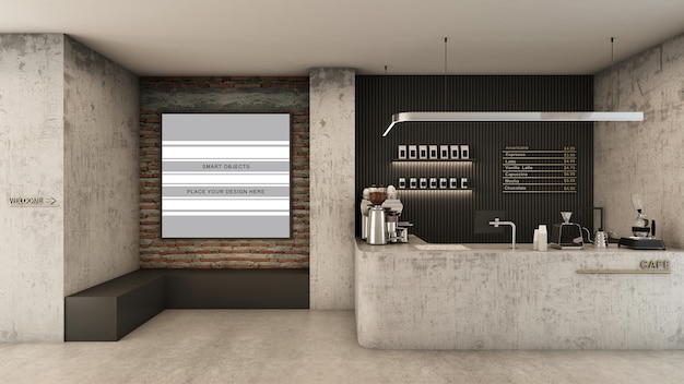 Cafe shop Design del ristorante Minimalista e Loft in tono scuro 3D rendering