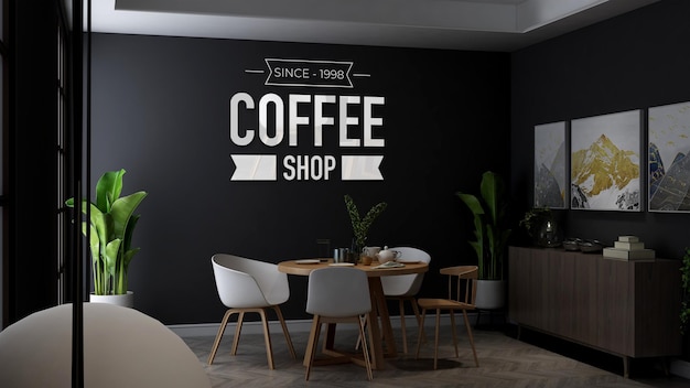 Café-wand-logo-mockup im minimalistischen holztisch im café oder restaurant