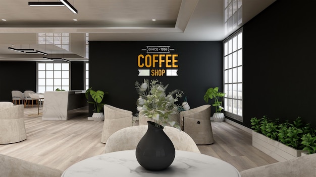 Café-wand-logo-modell mit tisch