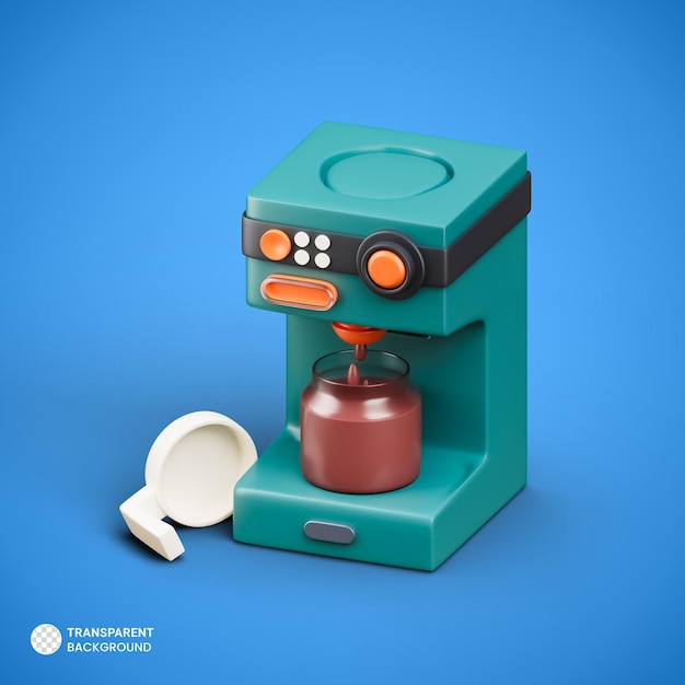 PSD cafetera con tazas icono aislado 3d render ilustración