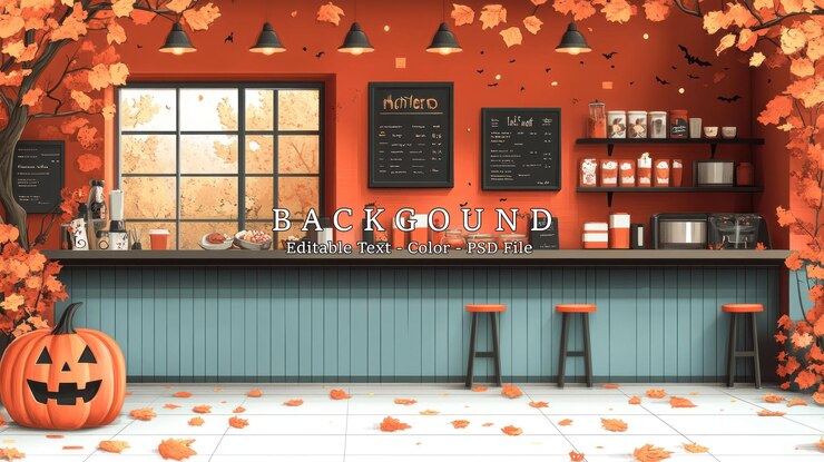 PSD la cafetería de otoño con jackolantern