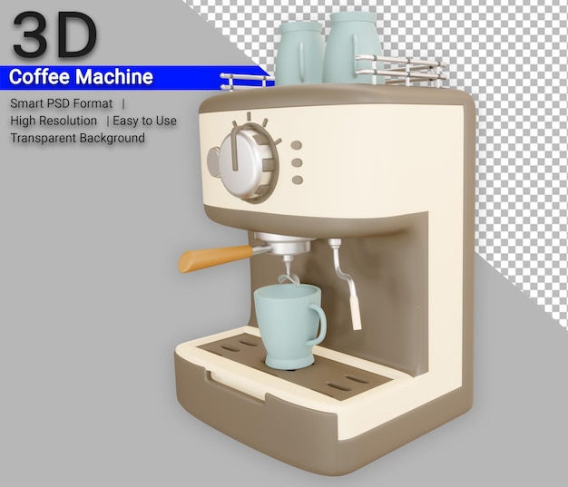 PSD cafetière 3d kitchen appliances icon render avec fond transparent