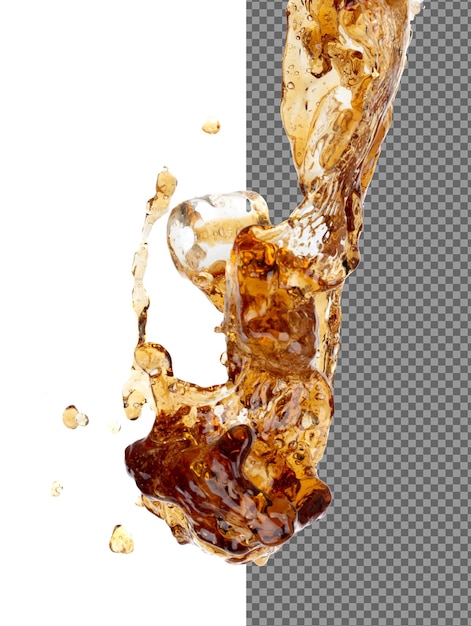 Caffè bevanda acqua miscela cubo di ghiaccio caduta versando giù in forma linea di espresso caffè nero spruzzate in goccia di soda cola attacco svolazzare in aria stop movimento congelamento colpo Splash caffè bevanda cola