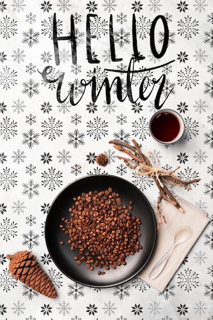Caffè e ciao messaggio invernale